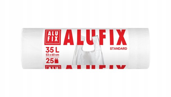 Worki na smieci ALUFIX, z uszami, HDPE, 35l, 25 szt., biale