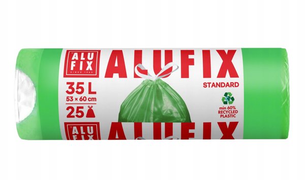 Σακούλες σκουπιδιών ALUFIX με κορδέλα, HDPE, 35 λίτρα, 25 τεμ., πράσινες
