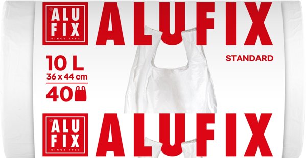 Σακούλες σκουπιδιών ALUFIX με χερούλια, HDPE, 10 λίτρα, 40 τεμ., λευκές