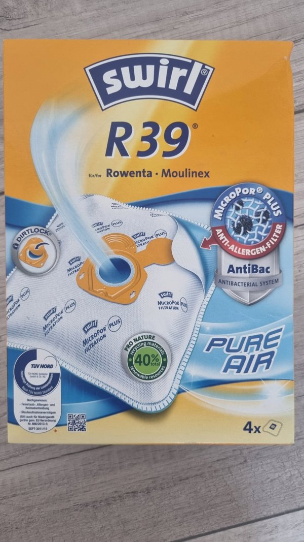 Melitta Σακούλες Ηλεκτρικής Σκούπας Swirl R39 MicroPor Plus AntiBac, 4 Τεμάχια + 1 Φίλτρο, για Rowenta & Moulinex