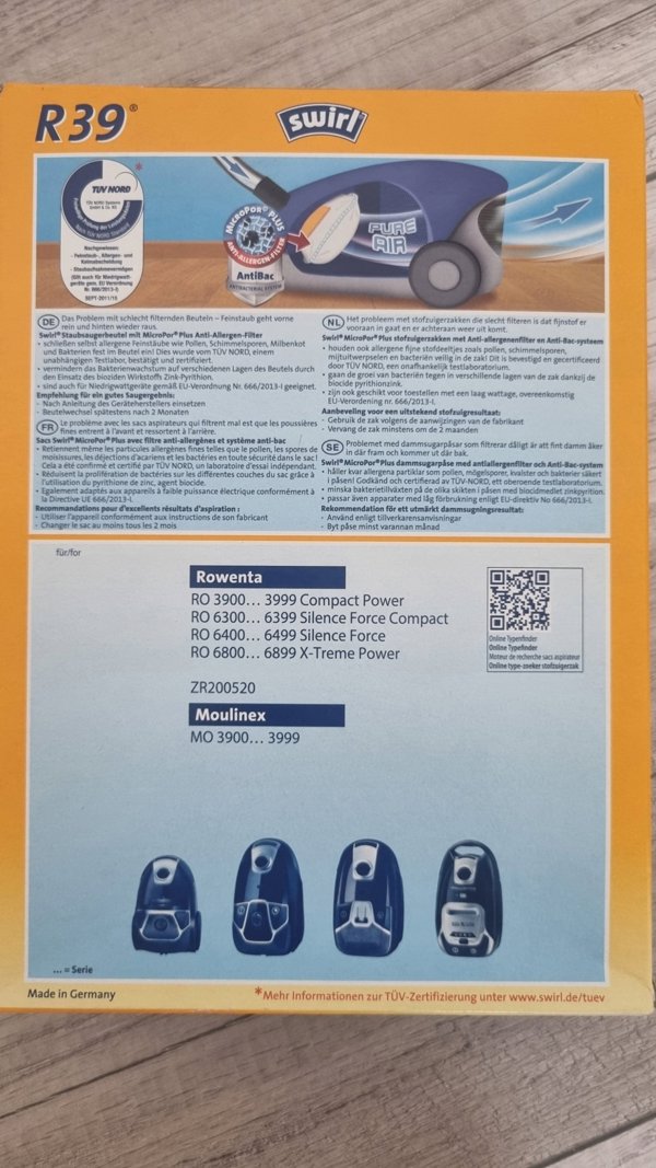 Melitta Σακούλες Ηλεκτρικής Σκούπας Swirl R39 MicroPor Plus AntiBac, 4 Τεμάχια + 1 Φίλτρο, για Rowenta & Moulinex