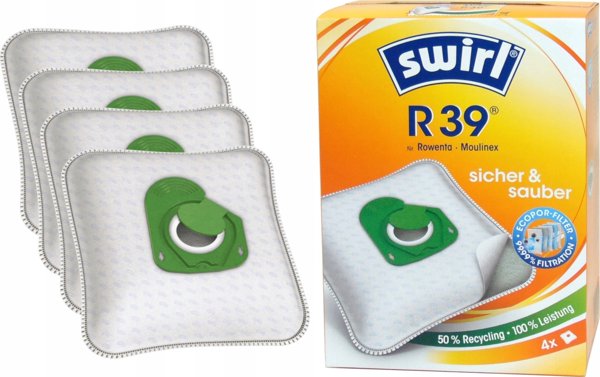Melitta Σακούλες Ηλεκτρικής Σκούπας Swirl R39 MicroPor Plus AntiBac, 4 Τεμάχια + 1 Φίλτρο, για Rowenta & Moulinex