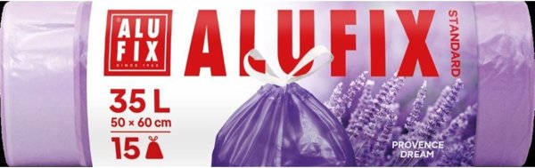 Worki na smieci ALUFIX, lawendowe, HDPE, 35l, 15 szt., fioletowe