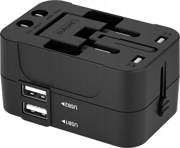 Αντάπτορας ταξιδιού Wozinsky Wozinsky WUTWC universal 24W / US / AUS / UK / 2x USB-A - μαύρο 13804522 5907769308512