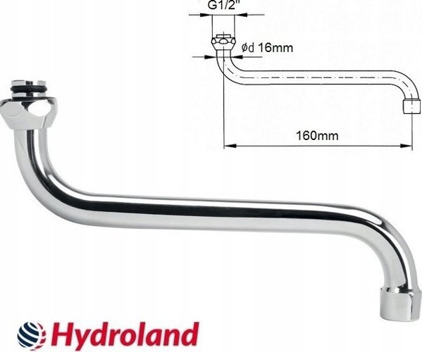 Hydroland Στόμιο Βρύσης Τύπου S 1/2" L-160mm, Επιχρωμιωμένο Ορειχάλκινο με Ενσωματωμένο Αεριστή, WL.S-160.B