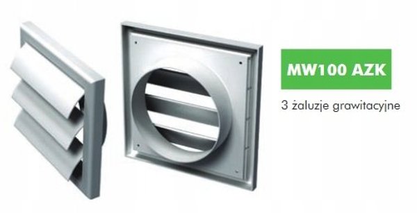 Wylot scienny zaluzjowy 154x154mm fi 100mm szary MW100AZKGR