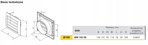 Wylot scienny zaluzjowy 154x154mm fi 100mm szary MW100AZKGR