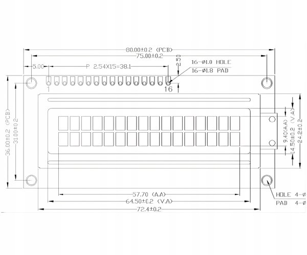 Οθόνη LCD 2x16 χαρακτήρων LCD-AC-1602E-YIY/G-E6 Πράσινη Justpi