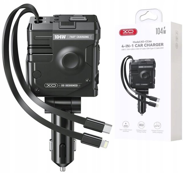 Φορτιστής αυτοκινήτου XO CC66 104W 1x USB 1x USB-C μαύρος με καλώδιο USB-C και καλώδιο Lightning 6920680861644
