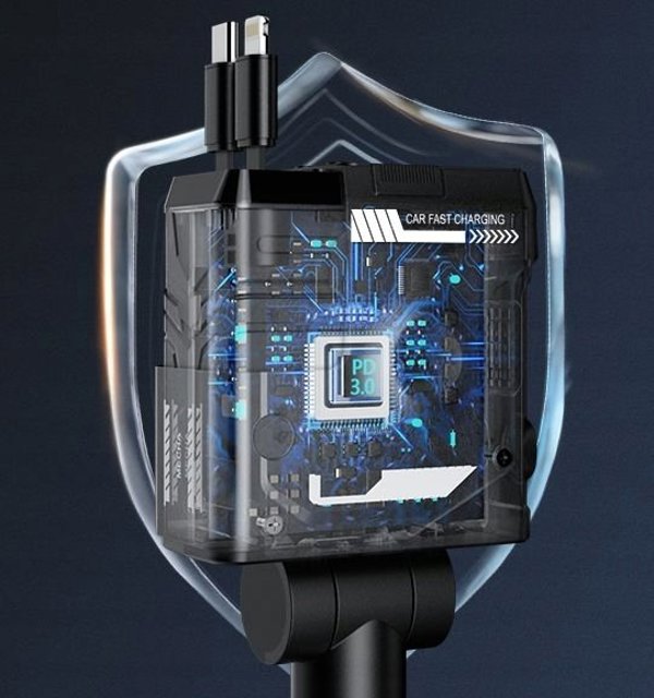 Φορτιστής αυτοκινήτου XO CC66 104W 1x USB 1x USB-C μαύρος με καλώδιο USB-C και καλώδιο Lightning 6920680861644