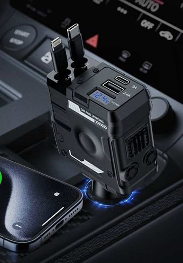 Φορτιστής αυτοκινήτου XO CC66 104W 1x USB 1x USB-C μαύρος με καλώδιο USB-C και καλώδιο Lightning 6920680861644