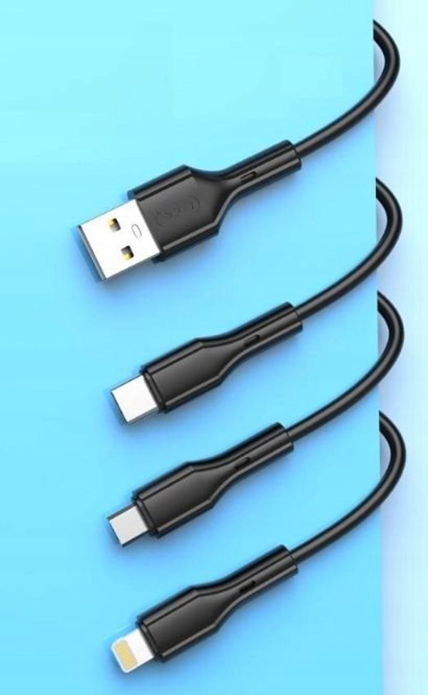 XO καλώδιο NB230 3σε1 USB - Lightning + USB-C + microUSB 1,0m 2,4A μαύρο 6920680833528