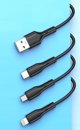 XO καλώδιο NB230 3σε1 USB - Lightning + USB-C + microUSB 1,0m 2,4A μαύρο 6920680833528