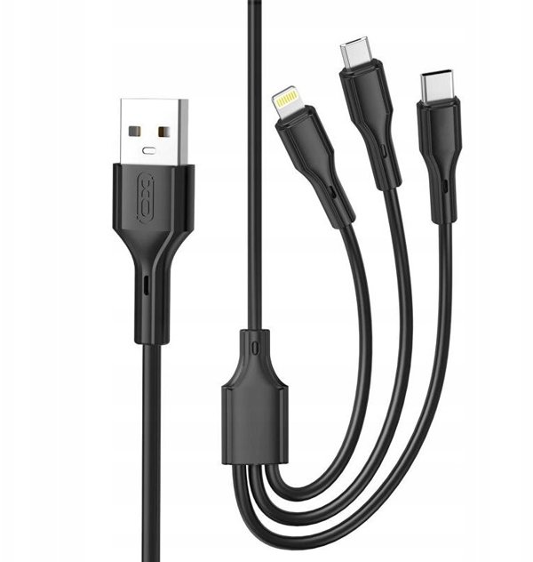 XO καλώδιο NB230 3σε1 USB - Lightning + USB-C + microUSB 1,0m 2,4A μαύρο 6920680833528