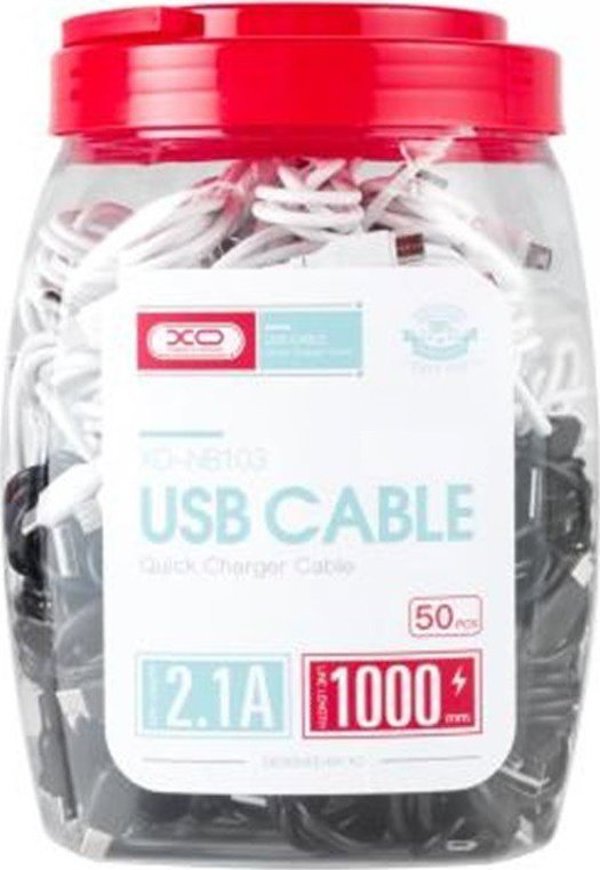 XO καλώδιο NB103 USB - Lightning 1,0 m 2,1A μαύρο 30τμχ / λευκό 20τμχ σετ 6920680875177
