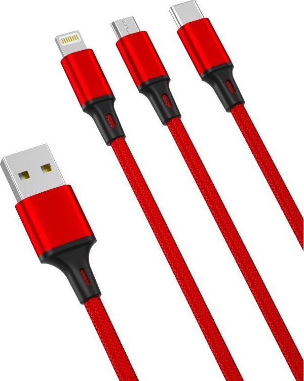 XO cable NB173 3in1 USB - Lightning + USB-C + microUSB 1,2 m 2,4A red 6920680876242