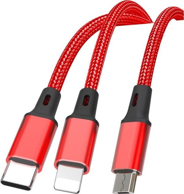 XO cable NB173 3in1 USB - Lightning + USB-C + microUSB 1,2 m 2,4A red 6920680876242