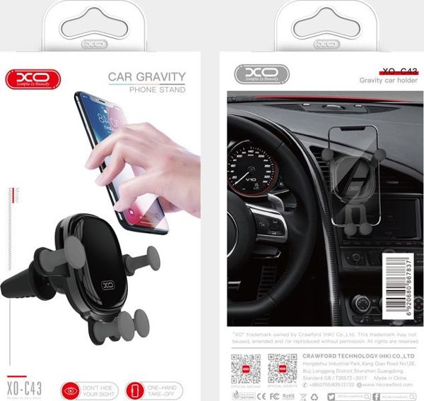 XO Βάση Αυτοκινήτου C43 Gravity για Smartphone με Στήριξη Αεραγωγού - Μαύρη