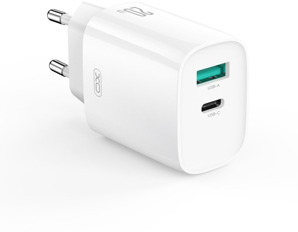 XO wall charger CE29 PD 20W 1x USB-C 1x USB white + cable USB-C - USB-C