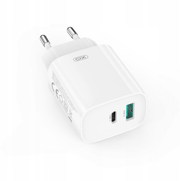 XO wall charger CE29 PD 20W 1x USB-C 1x USB white + cable USB-C - USB-C