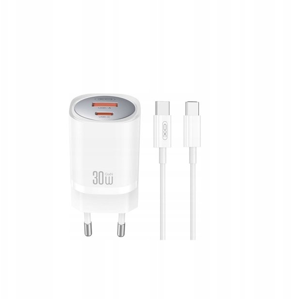 Φορτιστής τοίχου XO CE21 PD 30W 1x USB-C 1x USB λευκός + καλώδιο USB-C - USB-C 6920680853915
