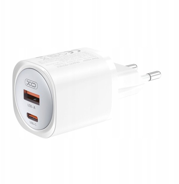 Φορτιστής τοίχου XO CE21 PD 30W 1x USB-C 1x USB λευκός + καλώδιο USB-C - USB-C 6920680853915