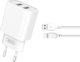 Φορτιστής τοίχου XO CE02C 2x USB 2,1A λευκό + καλώδιο USB-C 6920680808304