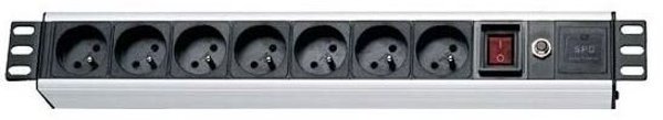XtendLan 19" rozvodný panel XtendLan 7x230V, ČSN, vypínač, indikátor napětí, přepěťová ochrana, proudová ochrana kabel 1,8m, 1,5U