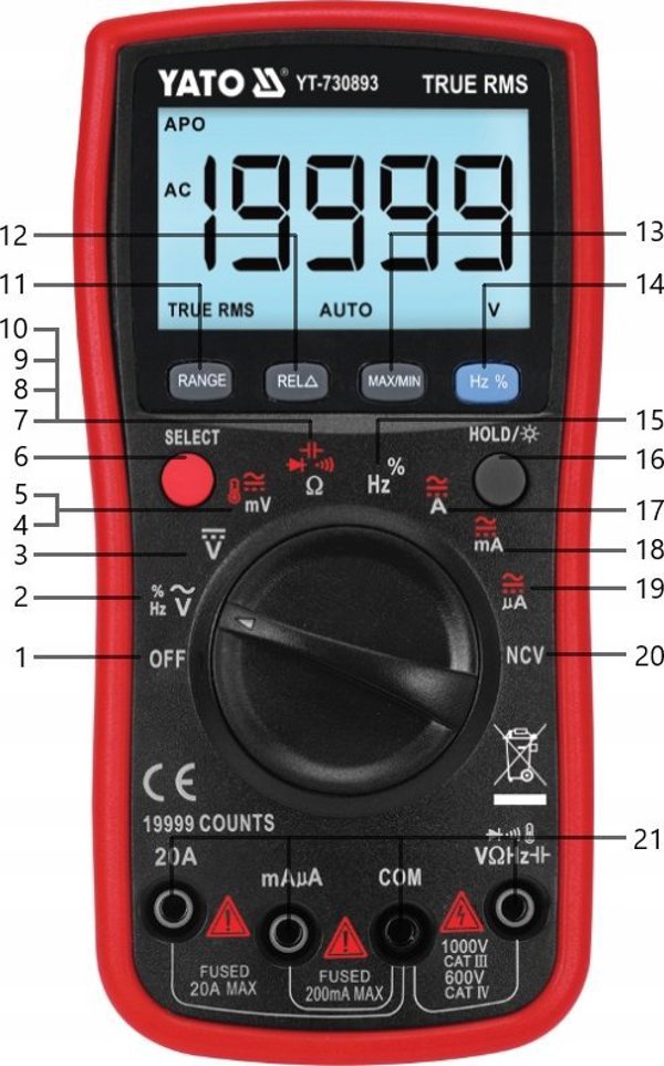 Yato YT.TRUE RMS LCD DIGITAL METER 19999