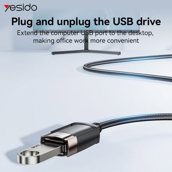 yesido Kabel GS26 USB Male - USB Female 1.5m USB2.0, BLACK / CZARNY
