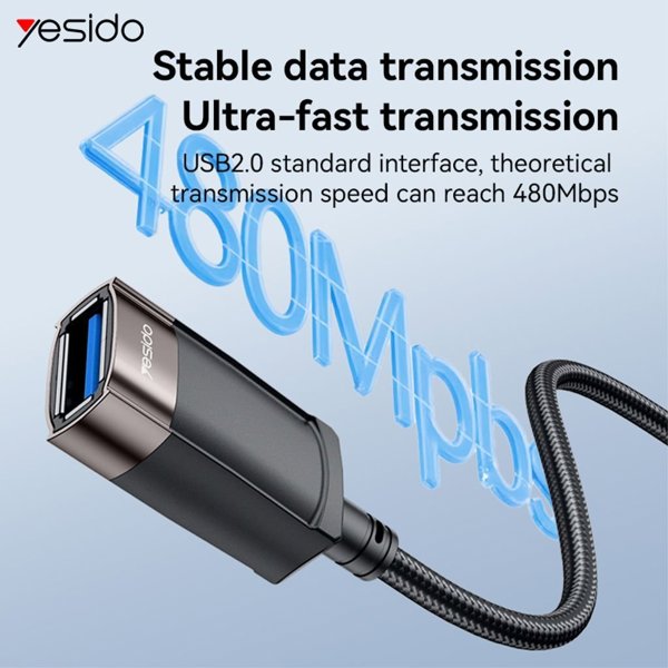 yesido Kabel GS26 USB Male - USB Female 1.5m USB2.0, BLACK / CZARNY