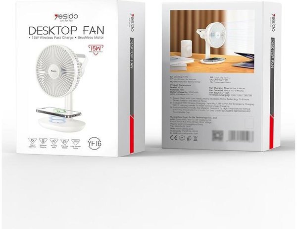 yesido Επιτραπέζιος Ανεμιστήρας YF16 3600mAh (Φορτιστής 15W), ΛΕΥΚΟΣ