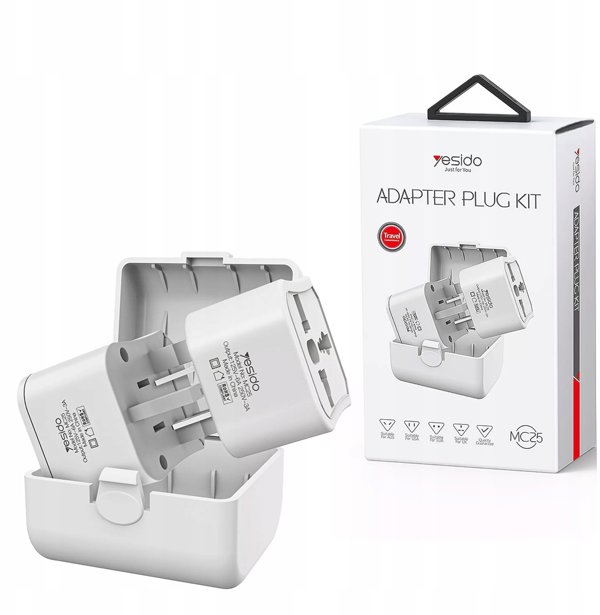 yesido Uniwersalny Adapter MC25 750W 3A UK/EU/US/AU, WHITE / BIALY