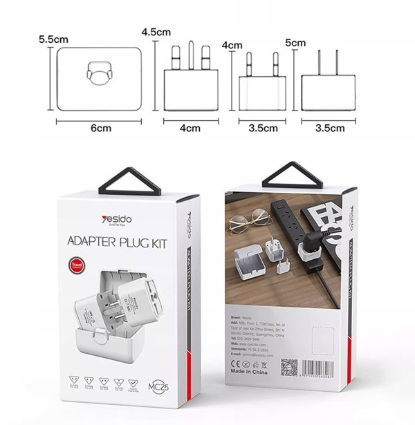 yesido Uniwersalny Adapter MC25 750W 3A UK/EU/US/AU, WHITE / BIALY