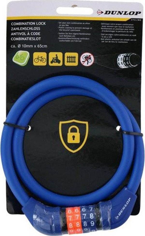 Dunlop Κλειδαριά Ποδηλάτου Σχοινί με Κωδικό 10 mm x 65 cm Μπλε