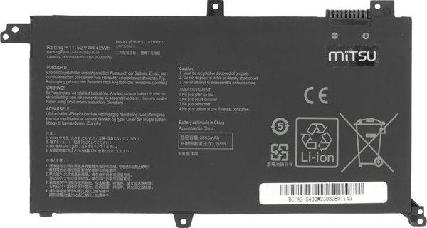 Mitsu Τροφοδοτικό Laptop για Asus Vivobook S430, X430U, K430, Συμβατό με Bateria B31N1732