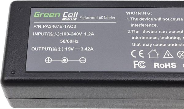 Zasilacz do laptopa Green Cell 65 W, 2.5 mm, 3.4 A, 19 V (AD25-P) [outlet]