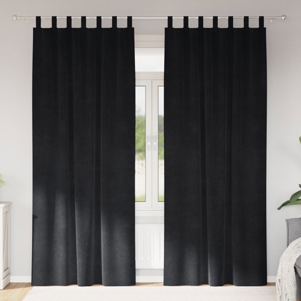 vidaXL Κουρτίνες, Πολυεστερικές, Μαύρες, 140x225 cm, με Διακοσμητικές Λεπτομέρειες