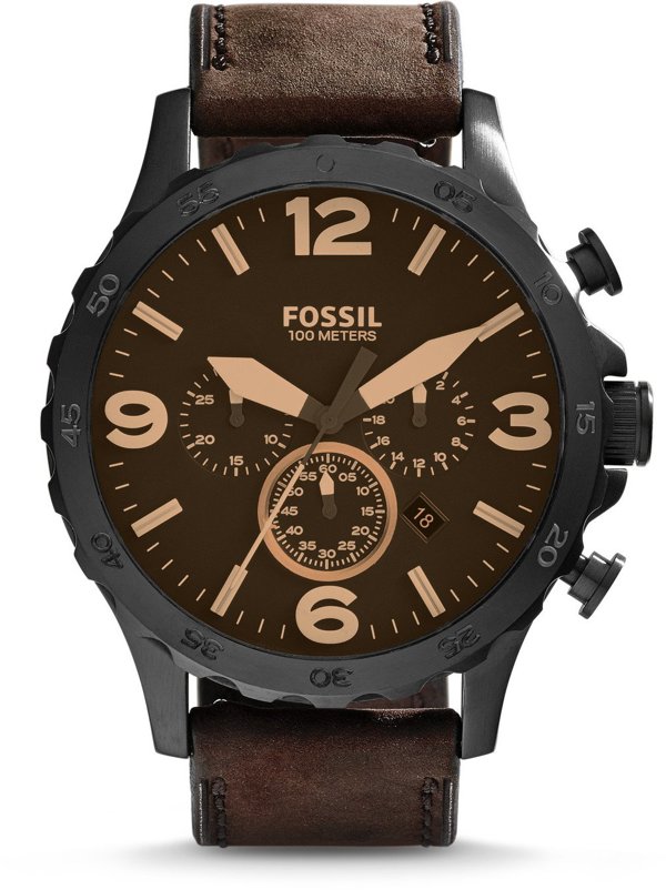 Ανδρικό Ρολόι Fossil Nate JR1487 με Μαύρο Καντράν και Λουράκι από Ανοξείδωτο Ατσάλι