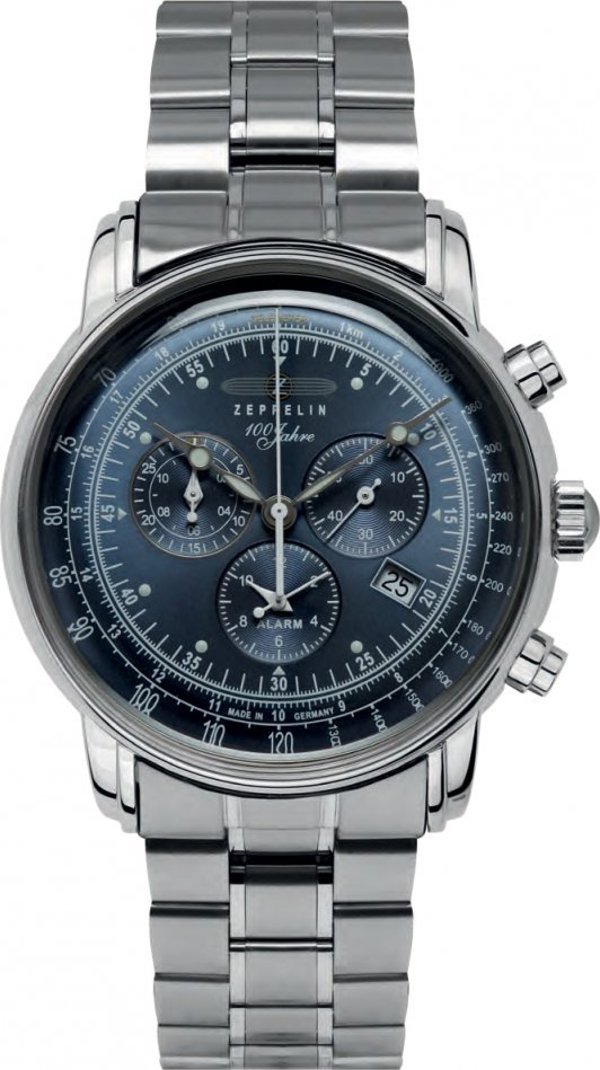Zeppelin 7680MB-3 Αναλογικό Ρολόι Chronograph με Μπλε Καντράν και Ασημί Μπρασελέ από Ανοξείδωτο Ατσάλι 42mm