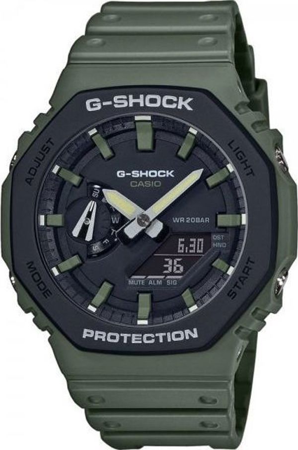Ανδρικό Ρολόι Casio G-Shock Octagon GA-2100SU-3AER, Carbon Core Guard, Χακί Λουράκι Ρητίνης