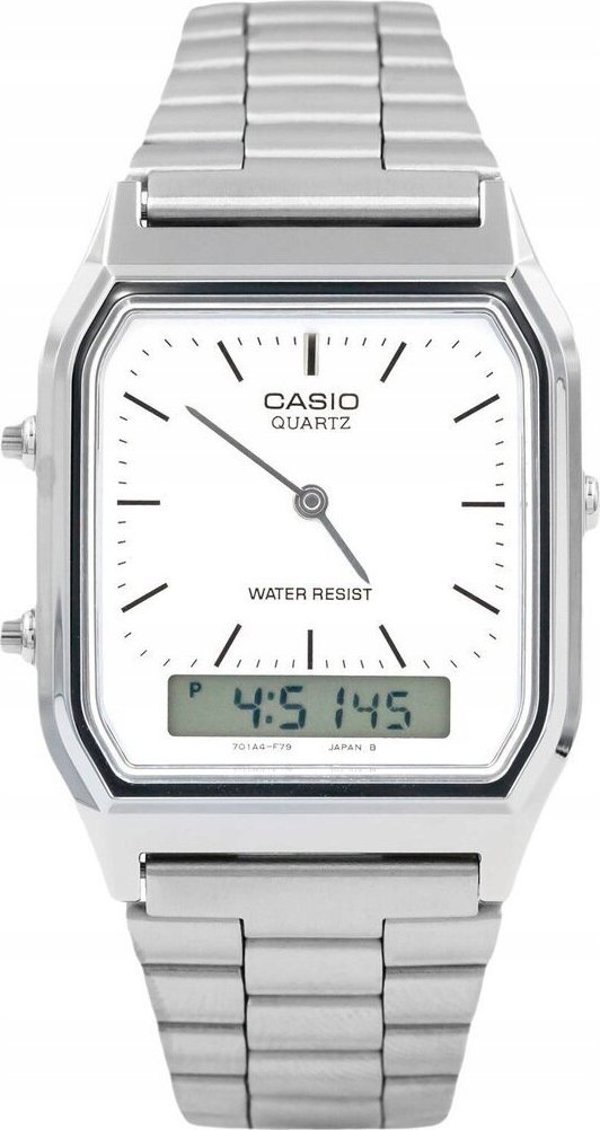 Γυναικείο Ρολόι Casio Vintage AQ-230A-7DMQYES με Ασημί Μπρασελέ και Αναλογική-Ψηφιακή Ένδειξη