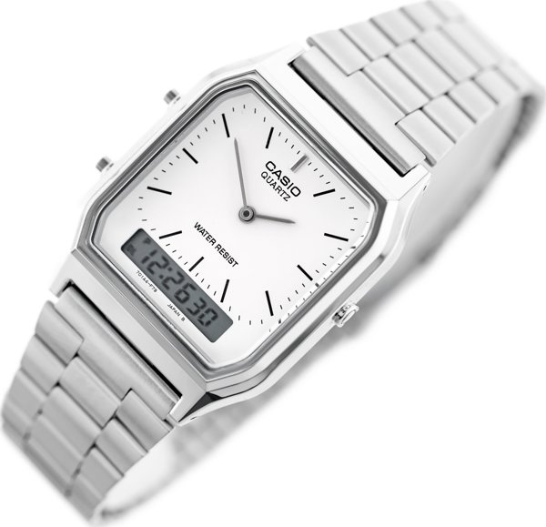 Γυναικείο Ρολόι Casio Vintage AQ-230A-7DMQYES με Ασημί Μπρασελέ και Αναλογική-Ψηφιακή Ένδειξη