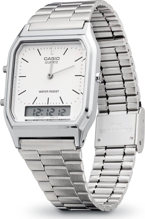Γυναικείο Ρολόι Casio Vintage AQ-230A-7DMQYES με Ασημί Μπρασελέ και Αναλογική-Ψηφιακή Ένδειξη