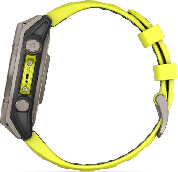Garmin Fenix 8 47mm Solar Sapphire Smartwatch, Τιτάνιο, Λουράκι Σιλικόνης, Κίτρινο / Γραφίτης