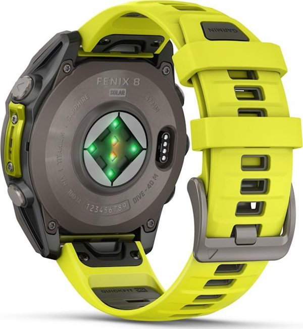 Garmin Fenix 8 47mm Solar Sapphire Smartwatch, Τιτάνιο, Λουράκι Σιλικόνης, Κίτρινο / Γραφίτης