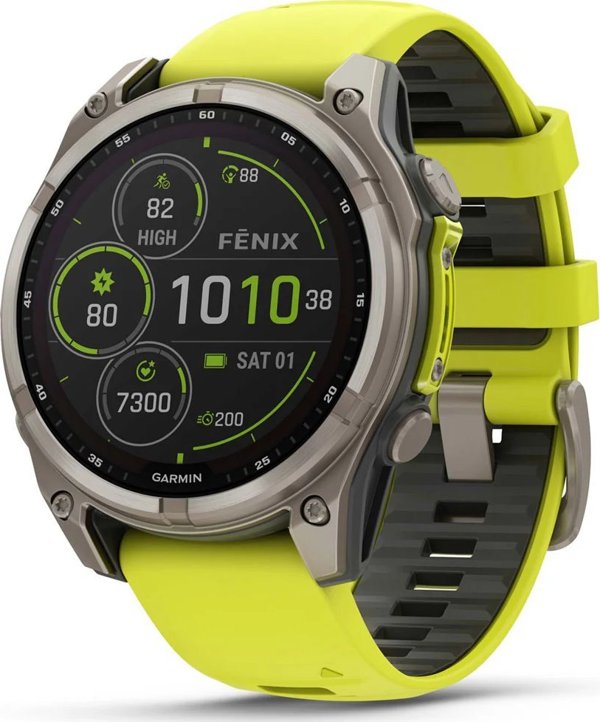 Garmin Fenix 8 47mm Solar Sapphire Smartwatch, Τιτάνιο, Λουράκι Σιλικόνης, Κίτρινο / Γραφίτης