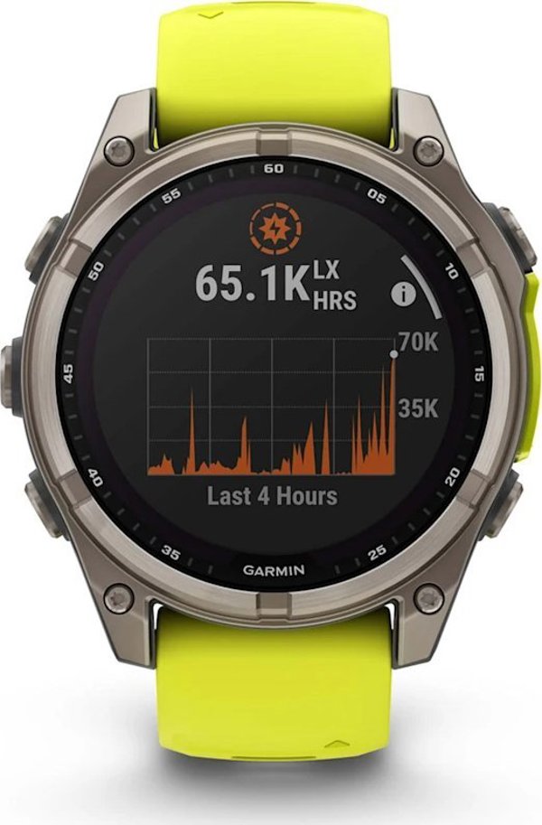 Garmin Fenix 8 47mm Solar Sapphire Smartwatch, Τιτάνιο, Λουράκι Σιλικόνης, Κίτρινο / Γραφίτης