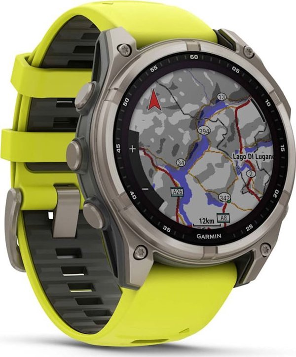 Garmin Fenix 8 47mm Solar Sapphire Smartwatch, Τιτάνιο, Λουράκι Σιλικόνης, Κίτρινο / Γραφίτης