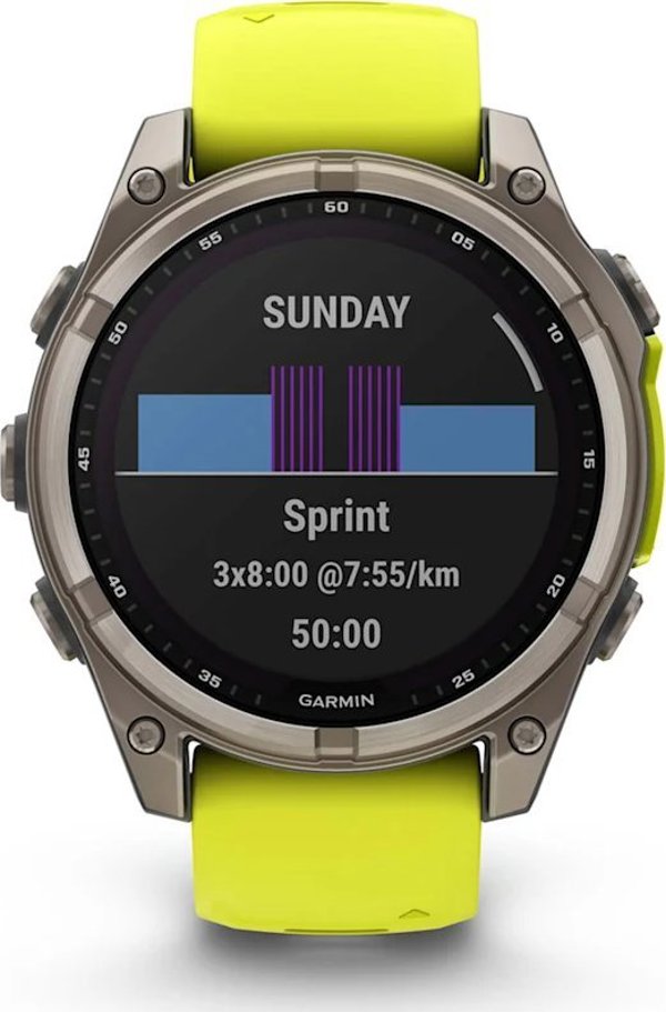 Garmin Fenix 8 47mm Solar Sapphire Smartwatch, Τιτάνιο, Λουράκι Σιλικόνης, Κίτρινο / Γραφίτης